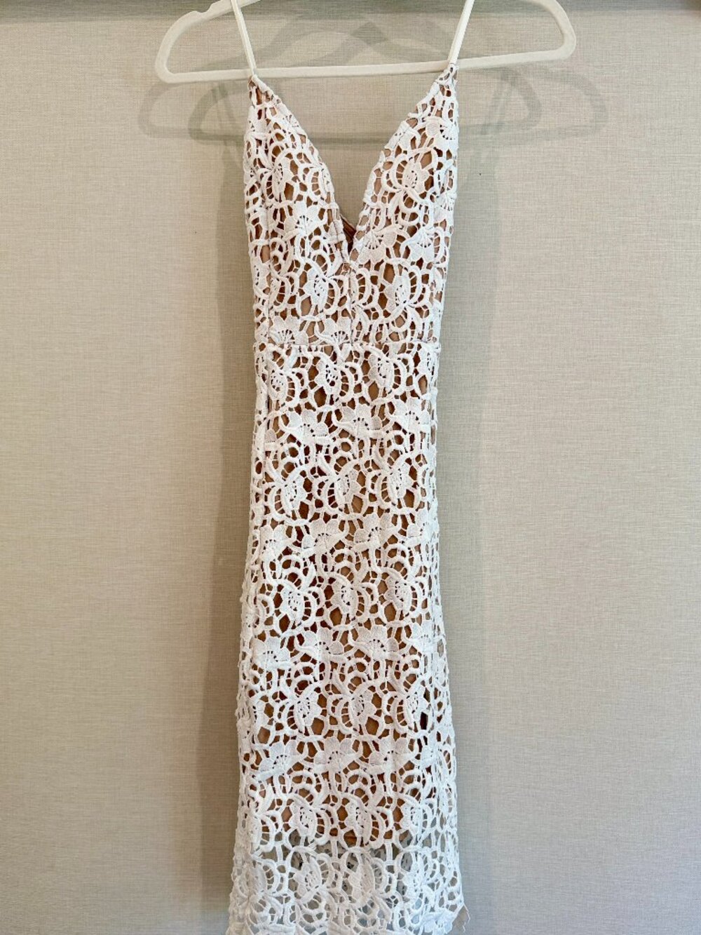 J.O.A. White Crochet Lace Nude Lined Midi Dress | Bridal | Size S